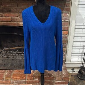 Style & Co. Royal Blue V-Neck Knit Sweater with Flared Sleeves
